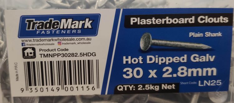 (LN25) TradeMark 30mm Galvanised Clouts 2.5kg