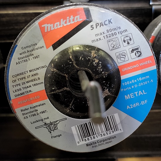 100mm x 6mm x 16mm D/C METAL GRINDING DISC A24R - (5PK)